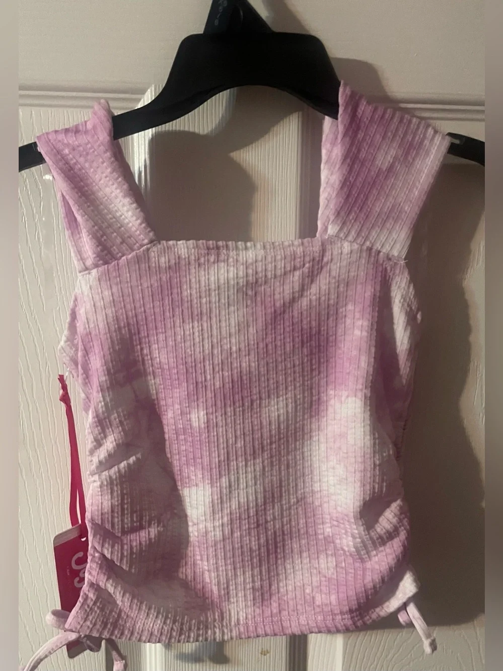 Justice Girls XS 5/6 Pink Tie Dye Ribbed Cinch Side Square Neck Top NWT